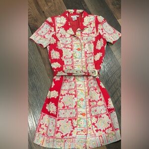 Luca Luca Silk Paisley-Print Belted Midi Shirt Dress size 40/4 US.